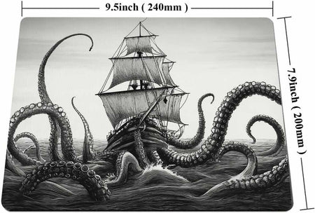 Kraken Mouse Pad Sail Boat Waves and Octopus Non-Slip Rubber Mouse Pad Gaming Mouse Pad